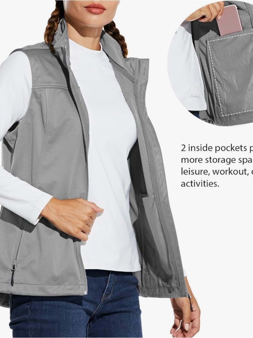 Baleaf Light Gray Women’s Softshell Vest - L - Picture 10 of 11